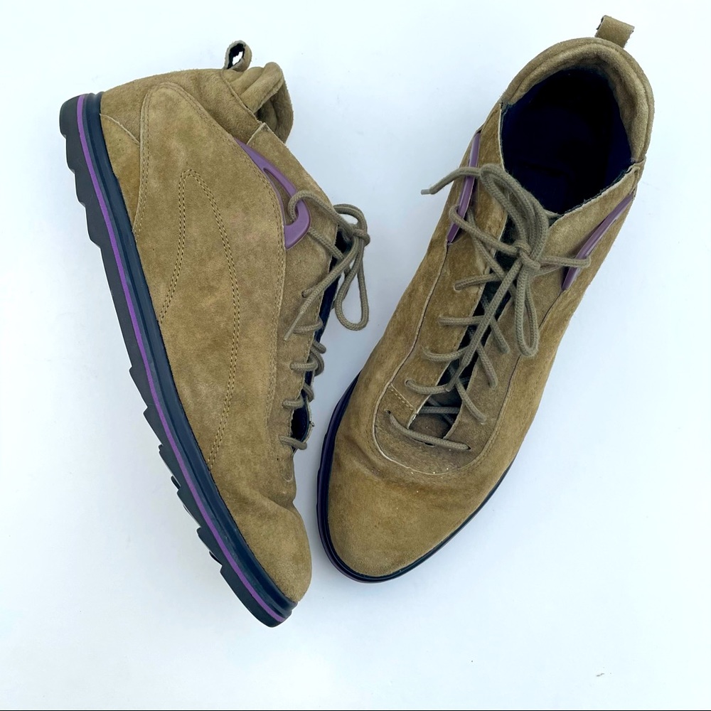 Vintage Reebok BOKS Shoes - Tan Suede Leather With Purple Accents - Size 8